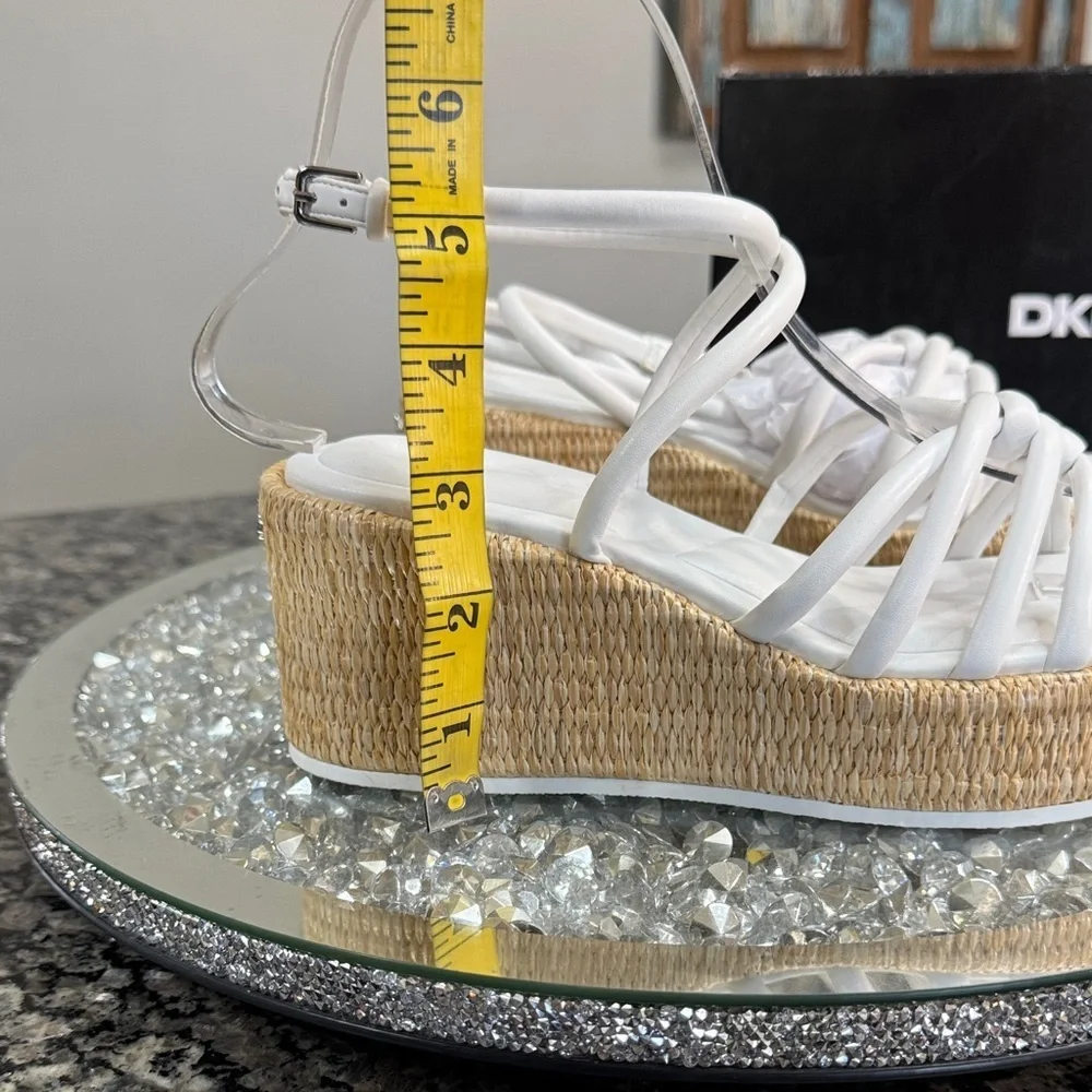 DKNY White Strappy Wedge Sandals with Woven espadrille Platform NEW 6.5
